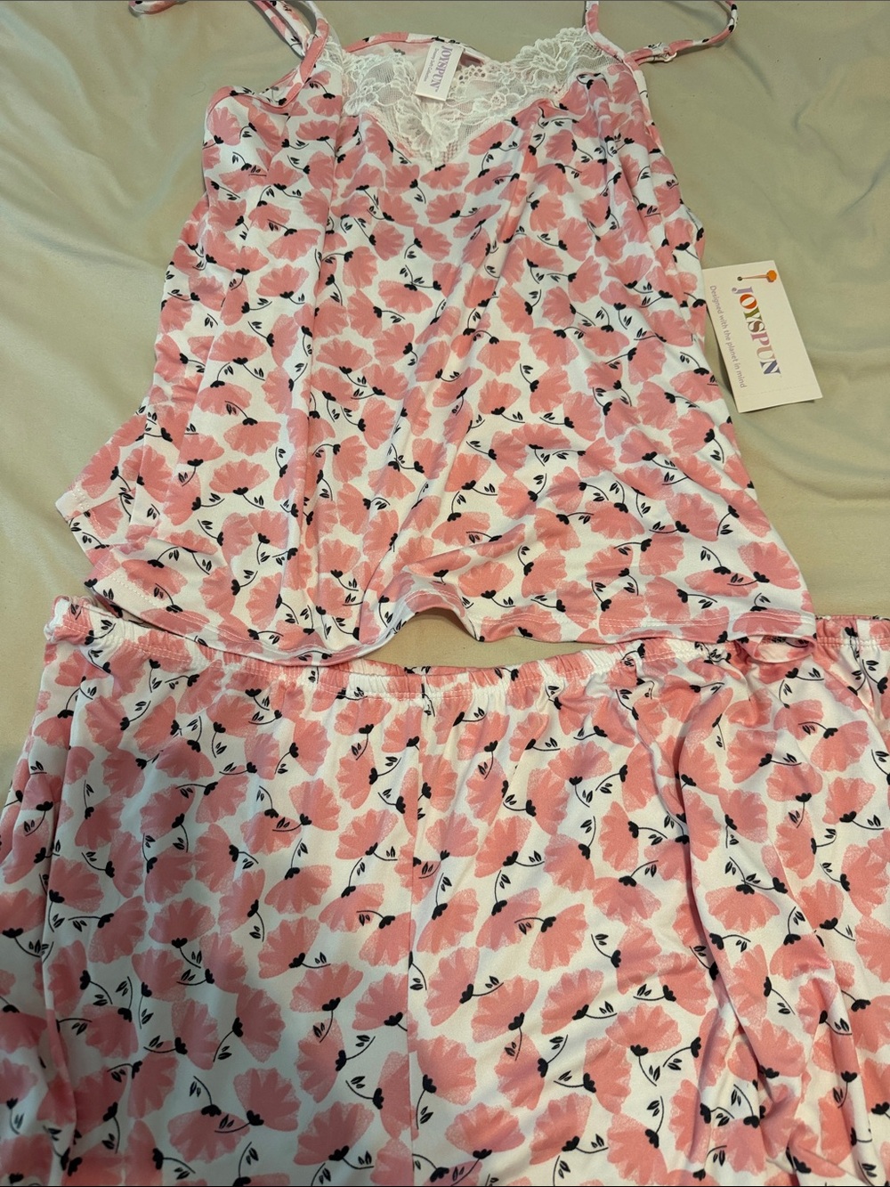 Women’s Pink Floral Lace-Trim Cami & Shorts Pajama Set